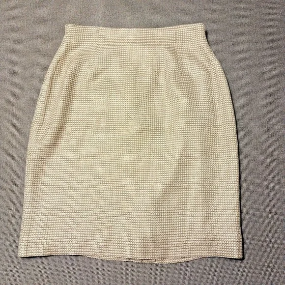 Rena Rowan Textured Tweed Pencil Skirt Cream Midi Career Office Old Money Chic 8 - Picture 1 of 8